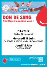 Don du sang à Bayeux les 11 et 12 juin 2025.